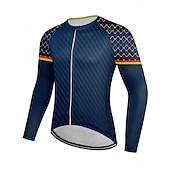 economico Maglie da uomo-maglia da ciclismo da uomo manica lunga top da bici con 3 tasche posteriori cinturino antiscivolo asciugatura rapida strisce riflettenti tasca posteriore abbigliamento sportivo stampato in 3d