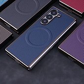 お買い得  サムスン用ケース-電話 ケース 用途 Zフォールド6 Z Fold 5 Z Fold 4 Z Fold 3 バックカバー スタンド付き 磁石バックル ワイヤレス充電をサポート レトロ風 カーボンファイバー 仕上げ