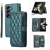 お買い得  サムスン用ケース-電話 ケース 用途 Zフリップ6 Z Flip 5 Z Flip 4 Z Flip 3 バックカバー スタンド付き ジッパ－ ストラップ付き レトロ風 TPU PUレザー