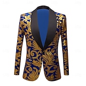 economico giacca da festa-Per uomo Giacca Blazer Tuxedo Festa Lusso Retrò vintage Floreale Blazer Nero Rosso Blu Taglio standard Monopetto - 1 bottone