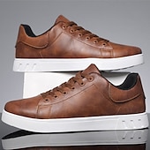 economico Sneakers da uomo-sneakers casual da uomo marroni con lacci - design minimalista con suola bianca, comfort quotidiano