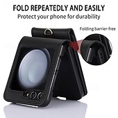 abordables Carcasas Samsung-teléfono Funda Para Z Flip 6 Z Flip 5 Z Flip 4 Z Flip 3 Funda Trasera con Soporte con cordón Ranura para tarjetas Retro TPU Cuero de PU