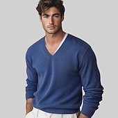 preiswerte Herren Elite Pullover &amp; Cardigans-Herren Pullover Stricken Einfarbig V Ausschnitt Strickware Elegant Weihnachten Weihnachtsgeschenke Bekleidung Herbst Winter Weinrot Schwarz S M L