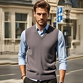 preiswerte Herren Pullover Weste-Herren Pullunder Pullover Kleid Pullover Weste Strickpullover Gerippt Stricken Standard Strick Glatt V Ausschnitt Modisch Brautkleider schlicht Freizeitskleidung Verabredung Bekleidung Herbst Winter