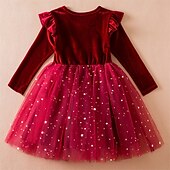 billiga Festklänningar-Barn Flickor Festklänning Ensfärgat Långärmad Prestanda Pegeant julfest Paljetter Volang Skön Ljuv Polyester Maxi Festklänning Swingklänning A linjeklänning Vår Höst 4 år + Rubinrött Grön