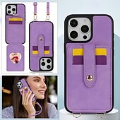 abordables Carcasas iPhone-teléfono Funda Para iPhone 16 Pro Max Plus iPhone 15 Pro Max Plus iPhone 14 13 12 Pro Max Plus iPhone 14 Pro Max iPhone 13 12 Pro Max Funda Trasera con Soporte Espejo con cordón Retro TPU Cuero de PU
