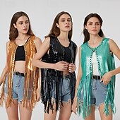 cheap Tops-Retro Vintage 1970s Disco Vest Sequins Tassel Fringe Women&#039;s Carnival Costume Masquerade Performance Pride Parade Pride Month Adults&#039; Vest