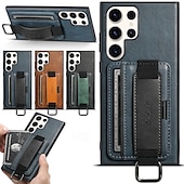 Недорогие Чехлы для Samsung-телефон Кейс для Назначение S24 S24 Ultra Plus S23 Ultra Plus S23 S22 S22 Плюс Ультра S25 Ультра Кейс на заднюю панель со стендом с ремешком на запястье Разъем для карты Ретро ТПУ ПК Кожа PU