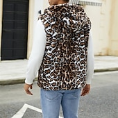 cheap Men's Vest-Men's Vest Faux Fur Gilet Daily Date Vacation Fashion Casual Fall &amp; Winter Keep Warm Polyester Comfortable Leopard Print Cardigan Stand Collar Regular Fit White Yellow Brown Vest