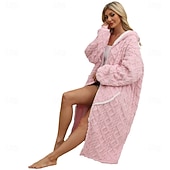 رخيصةأون بطانية يمكن ارتداؤها-رداء حمام نسائي من الصوف الناعم طويل وناعم شتوي دافئ من الفلانيل رداء حمام ساونا مع سحاب معطف منزلي ناعم للنساء رداء حمام نسائي