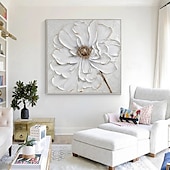 abordables Peintures fleurs/botaniques-peinture à l&#039;huile peinte à la main peinture florale 3D couteau à palette fait à la main fleurs peinture à l&#039;huile art mural grande peinture texturée blanche 3D peintures décoratives modernes