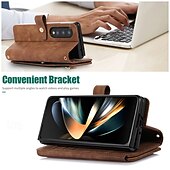 baratos Capa Samsung-telefone Capinha Para Dobra Z 6 Z Fold 5 Z Fold 4 Z Fold 3 Capa traseira Com Suporte Zíper com cordão Retro TPU Couro PU