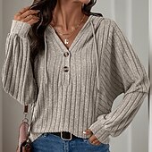 baratos Moletons e Sweatshirts Texturizados-moletom feminino com capuz moletom casual simples rua diário moletom com capuz botões manga longa cáqui outono inverno