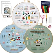 abordables Anti-Stress-Kit de broderie 3 ensembles pour adultes débutants apprenez 33 points différents kits de bricolage comprenant un cerceau à motifs de fleurs estampées fils de couleur outils faciles à suivre