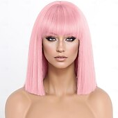 olcso Szintetikus, trendi parókák-rövid bob paróka frufruval rövid, egyenes bob parókák nőknek természetes megjelenésű cosplay napi parti paróka