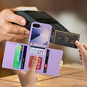 Недорогие Чехлы для Samsung-телефон Кейс для Назначение Z-флип 6 Кейс на заднюю панель со стендом с ремешком Разъем для карты Ретро ТПУ Кожа PU