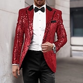 billiga festblazer-Herr Kavajjacka Smoking Lyx Glittriga Lappverk Solid färg Blazer Svart Silver Rubinrött Standardpassform Singelknäppt 1 Knapp