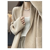 お買い得  オープンフロントカーディガン-女性用 カーディガン 日常 純色 オープンフロント ニット 長袖 ロングトップス ニット ワーク キャメル ダックグレー 秋 冬