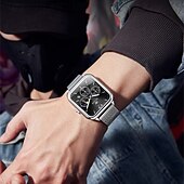 abordables Montres à quartz-nouvelle marque olevs olevs tendance montres pour hommes cadran carré calendrier lumineux des phases de lune multifonction ceinture en maille à trois yeux montre à quartz à phases de lune
