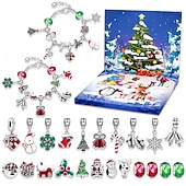 ieftine Calendarul Adventului-Brățări calendar de Advent de Crăciun 2025 pentru fete, kit de confecționare bijuterii DIY de 24 de zile cu 22 de mărgele cu pandantive și 2 brățări reglabile, cadou de numărătoare inversă de Crăciun