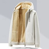 baratos camisolas de lã-Homens Jaqueta de Inverno Casaco de lã Acolchoado Casaco com capuz Zip Up Bolsos Poliéster Forro de Lã Roupa Diária Encontro Férias Padrão Moda Casual Confortável Térmico / Quente Outono &amp; inverno