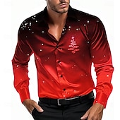 voordelige Kerstboomoutfit-Kerstmis Voor heren Ster Overhemd Overhemd met knopen Lange mouw Casual Mode-casual Vakantie Feestavondkleding Dagelijks gebruik Zomer Lente Herfst Overhemden met kraag 3D-afdrukken Zwart Grijs Paars