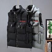 preiswerte Men&#039;s Vest-Herren Puffer Weste Kapuzenweste Gepolstert Weste Steppweste Täglich Verabredung Urlaub Modisch Brautkleider schlicht Herbst Winter Tasche Abnehmbare Kapuze Polyester warm halten Komfortabel Feste