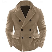 cheap Men&#039;s Classic Blazers-Men&#039;s Corduroy Jacket Corduroy Blazer Business Cocktail Party Wedding Party Fashion Casual Fall / Winter Polyester Corduroy Plain Button Pocket Comfortable Double Breasted Blazer Blue khaki Army Green