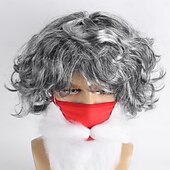 お買い得  パーティーウィッグ-人工毛ウィッグ カール バング付き 機械製 かつら ショート グレイ 合成 男性用 グレイ