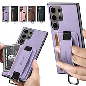 זול מארז סמסונג-טלפון מגן עבור S24 Ultra Plus S23 Ultra Plus S22 Plus Ultra S25 Ultra כיסוי אחורי עם מעמד עם רצועת יד חריץ לכרטיס רטרו TPU PC עור PU