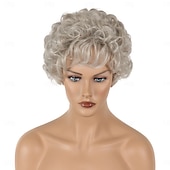 abordables perruque plus âgée-perruques courtes bouclées argentées pour femmes blanches cheveux synthétiques naturels résistants à la chaleur vieilles dames cosplay quotidien perruques complètes