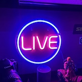 ieftine Lumini Neon LED-lumini cu neon live, lumini cu neon cu led live, lumini cu LED rotunde pentru jucători - semn cool de streaming/înregistrare live pentru studio, perete, dormitor, decor sala de jocuri