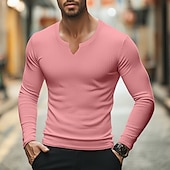 preiswerte Geripptes Strick-T-Shirt-Herren T Shirt Geripptes Strick-T-Shirt T-Shirt Langarmshirt Langarm V Ausschnitt Sommer Frühling &amp; Herbst Einfach Grubenstreifen Mode Designer Basic Gerippt Urlaub Straße Ausgehen Hellblau Schwarz
