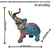 billiga Statyer-harts färgglad elefantstaty, färgglad konst elefantskulpturer färgglad elefantdekor feng shui prydnad elefanter djurskulptur för kök kontorshylla heminredning, för hemmakontor skrivbordsrum