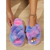 economico Ciabatte e infradito da donna-Per donna Pantofole Pantofole fuzzy Pantofole da interno Ciabatte calde Interni Giornaliero In pile Piatto Punta tonda Felpato Informale minimalismo Pelliccia sintetica Mocassino Colorato Nero Bianco