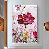 abordables Peintures fleurs/botaniques-Fait à la main Peinture à l&#039;huile Hang-peint Peint à la main Verticale Abstrait A fleurs / Botanique Moderne Rideau (sans cadre)