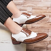 abordables Zapatos Brogue-Zapatos Oxford con punta de ala en marrón y blanco para hombre, zapatos de vestir vintage de cuero genuino inspirados en Gatsby para fiestas, bodas y eventos formales de la década de 1920.