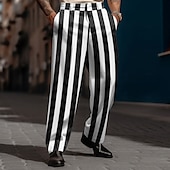 billiga Lösa-Herr Randig Kostymbyxor Medium Midja Business Casual Formell Vardag Dragkedja Ficka Sommar Vår Höst 3D-tryck Svart