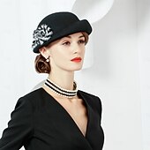 billige Festhatter-hatter 100% ull beret lue bowler / cloche lue ferie teselskap elegant bryllup med blomster hodeplagg hodeplagg
