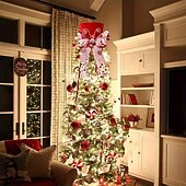 baratos melhores presentes de natal-topo de árvore de natal clássico de poliéster vermelho com laço de palito de doce - perfeito para decoração de feriados em ambientes internos &amp;uso externo