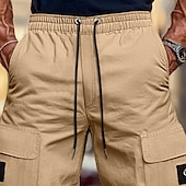 preiswerte Cargohosen-Herren Cargohose Cargohosen Hose Hosen Freizeithose Tasche Elastische Taille Gerade geschnitten Glatt Komfort Weich In voller Länge Outdoor Täglich Ausgehen Modisch Strassenmode Schwarz Armeegrün