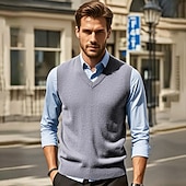 preiswerte Herren Pullover Weste-Herren Pullunder Pullover Kleid Pullover Weste Strickpullover Gerippt Stricken Standard Strick Glatt V Ausschnitt Modisch Brautkleider schlicht Freizeitskleidung Verabredung Bekleidung Herbst Winter