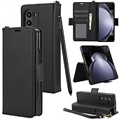 お買い得  サムスン用ケース-電話 ケース 用途 Zフォールド6 Z Fold 5 Z Fold 4 Z Fold 3 バックカバー スタンド付き リストストラップ付き カード挿入口 レトロ風 TPU PUレザー