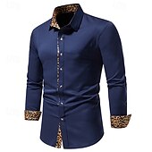 voordelige strijkvrije overhemden voor heren-Voor heren Overhemd Shirt met kraag Overhemd met knopen Luipaard Bruiloft Dagelijks Zwart Wit Marineblauw Lange mouw Alle seizoenen Kleding