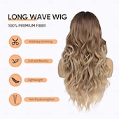 abordables Perruques Synthétiques Sans Bonnet-perruque longue ondulée avec frange pour femmes blanches perruques féminines d&#039;aspect naturel avec racines foncées perruque de cheveux en fibre synthétique pour une utilisation quotidienne en soirée