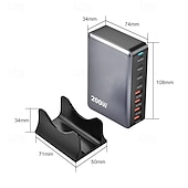 Недорогие USB-концентраторы-200 Вт usb c зарядное устройство блок gan 8-портовый usb c быстрая зарядная станция pps pd 65 Вт ноутбук зарядное устройство адаптер