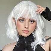 abordables Perruques Synthétiques Sans Bonnet-perruque courte bouclée ondulée avec frange pour femme, perruque bob longueur épaule, perruques en fibres synthétiques colorées résistantes à la chaleur pour cosplay, perruques de fête de Noël