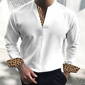 cheap Men&#039;s Printed Shirts-Men&#039;s Leopard Print Button Up Shirt Long Sleeve Business Casual Fashion Casual Casual Daily Spring Fall Winter Stand Collar Black White Beige