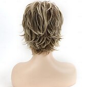 economico parrucca più vecchia-parrucche corte castane bionde con mèches e frangia, parrucche sintetiche a strati per donne, parrucche sostitutive per capelli naturali