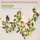 זול מופעל באמצעות בטריות-2m20leds חג המולד אצטרובל אדום פרי סימולציה של עלה מחרוזת אור מחרוזת מסיבה מקורה פסטיבל אווירה דקורטיבית מחרוזת אור סוללה קופסת חשמל